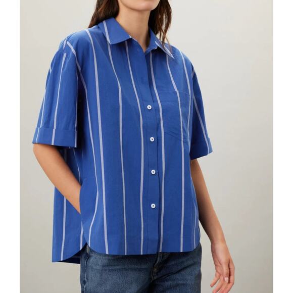 Madewell Oversized Boxy Shirt Women's Medium Button Up Striped Signature Poplin - Picture 10 of 10